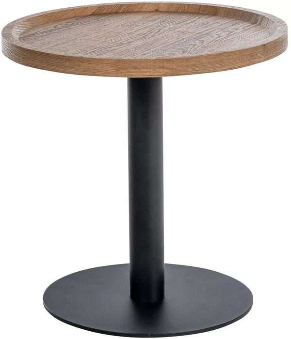 Aspen rundt træ sidebord med mat sort metalramme - Brun
