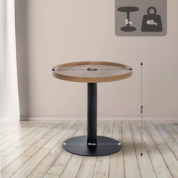 Aspen rundt træ sidebord med mat sort metalramme - Brun