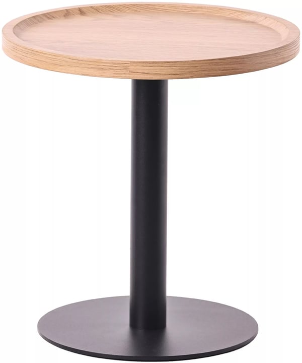 Aspen rundt sidebord - Naturtræstop med mat sort metalramme, 40x40x42cm