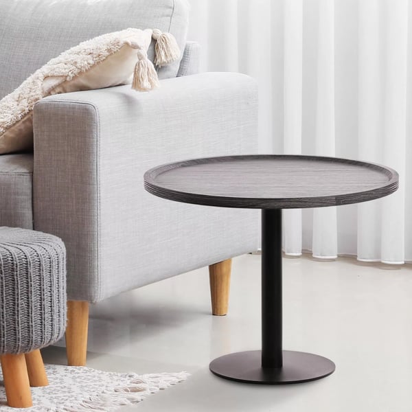 Apupöytä Aspen, pyöreä puinen kansi, mattamusta metallirunko, halkaisija 60 cm