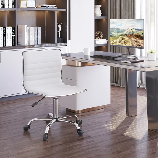 HOMCOM Frisørstol Drejestol Højdejusterbar med Ryglæn i PU Kunstlæder, Hvid 48x52x78-90 cm