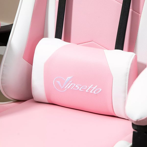 Vinsetto Gamingstol - Ergonomisk Kontorstol m/højdejustering, nakkestøtte, fodstøtte, Pink/Hvid