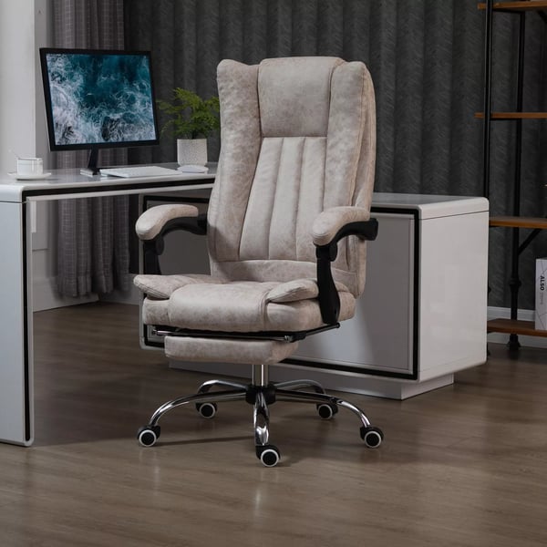 Vinsetto Kontorstol - Ergonomisk Drejestol med Lænïefunktion, Fodstøtte, Højdejusterbar, Beige/Sort/Sølv