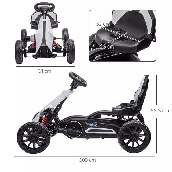 HOMCOM Elektrisk Gokart til Børn, 12V, 3-5 km/t, Hvid Plastik