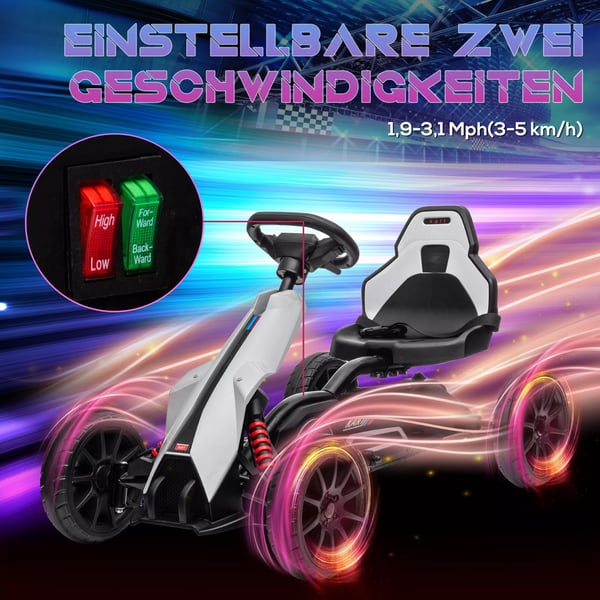 HOMCOM Elektrisk Gokart til Børn, 12V, 3-5 km/t, Hvid Plastik