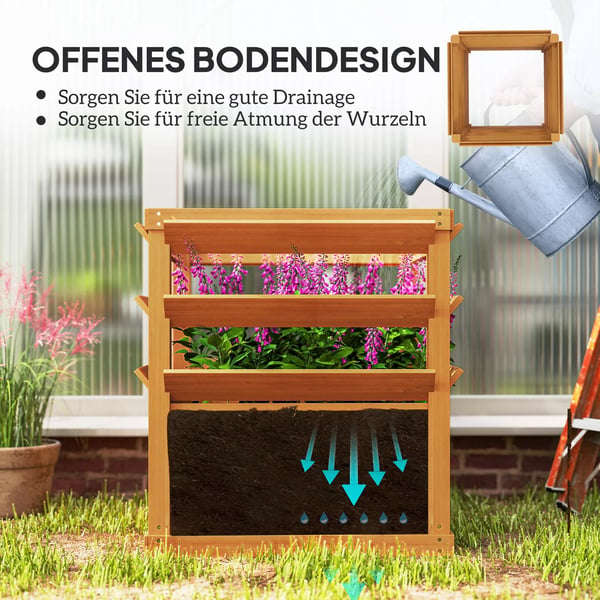 Outsunny H'jbed med Espalier i Gran, 65x65x73cm - Perfekt til Klatreplanter og Havebrug