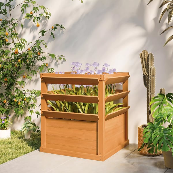 Outsunny H'jbed med Espalier i Gran, 65x65x73cm - Perfekt til Klatreplanter og Havebrug
