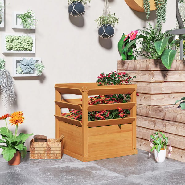Outsunny H'jbed med Espalier i Gran, 65x65x73cm - Perfekt til Klatreplanter og Havebrug
