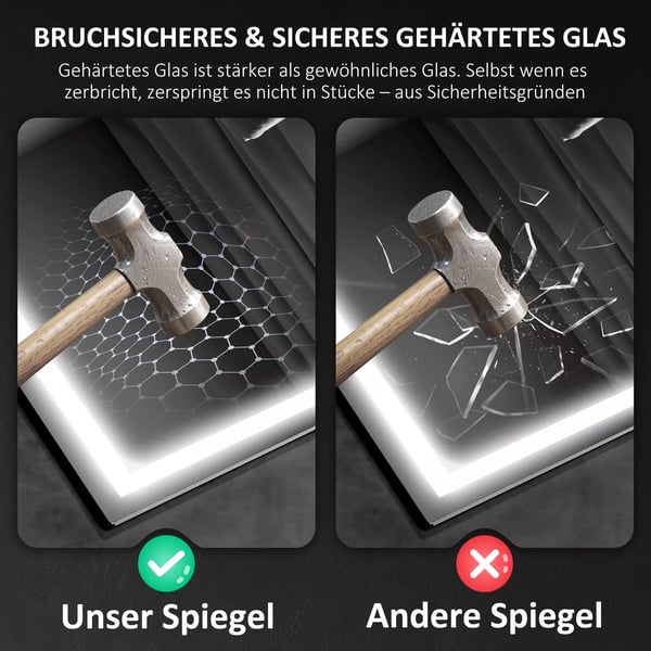 HOMCOM Badeværelsesspejl 80x60 cm, LED, Bluetooth, Ur, Dugfri, Sølv