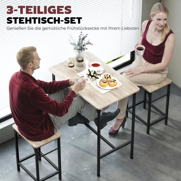 HOMCOM baaripöytä ja 2 jakkaraa, luonnonpuu/teräs, teollinen tyyli