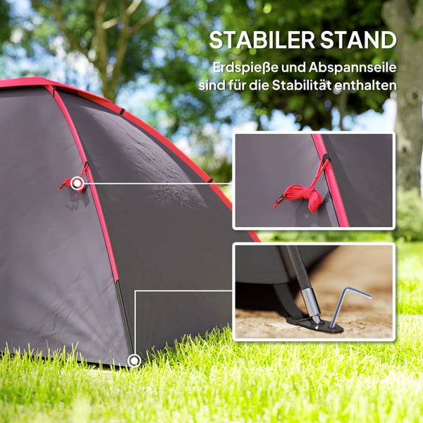 Outsunny campingtelt til 3 personer - Vandtæt, UV50+ kuppeltelt i polyester, grå, med veranda og bundplade. Ideel til camping og rejser.