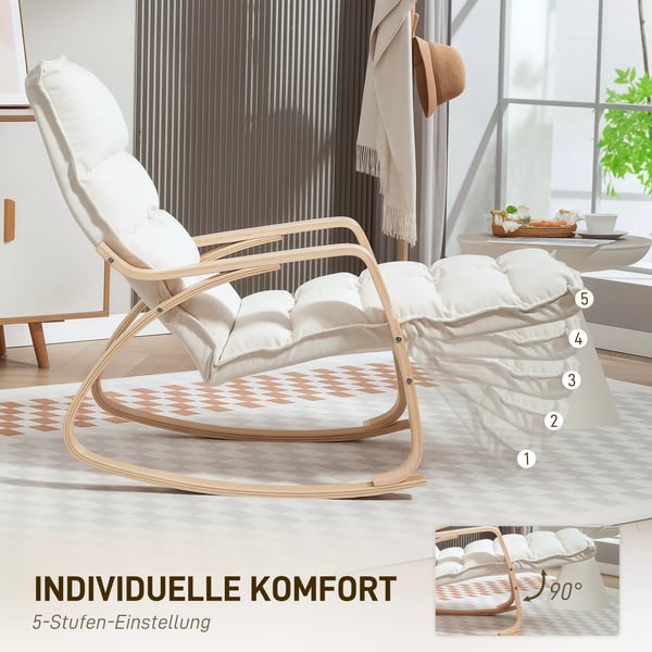 HOMCOM Gyngestol med ryglæn, justerbar fodstøtte, linnedlook, polyester, cremefarvet