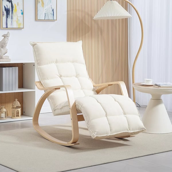 HOMCOM Gyngestol med ryglæn, justerbar fodstøtte, linnedlook, polyester, cremefarvet