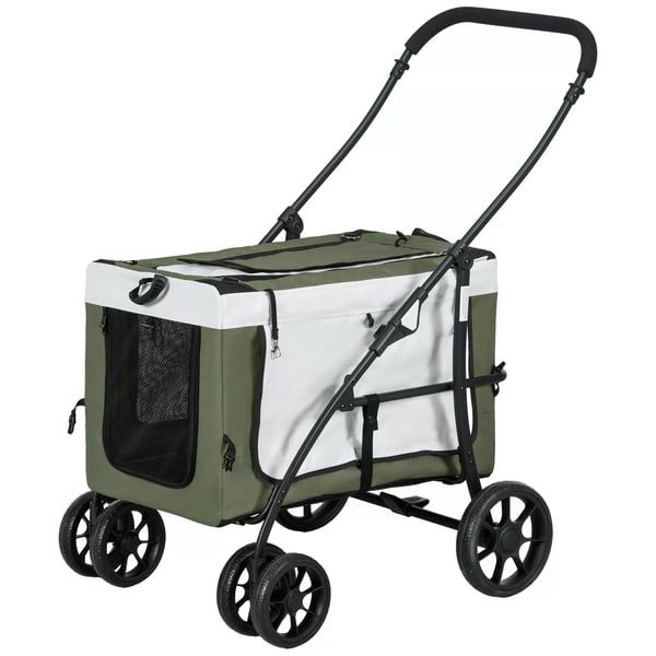 PawHut 2-i-1 Hundevogn/Klapvogn til Hunde & Katte op til 10 kg, Foldbar, Mørkegrøn