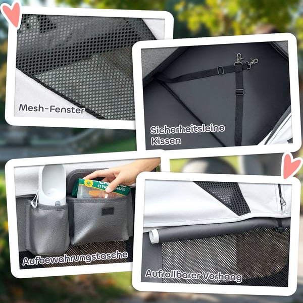 PawHut Hundevogn (Mørkegrå, Polyester) - Foldbar, Kapacitet 30kg, Mesh-vinduer, Opbevaring