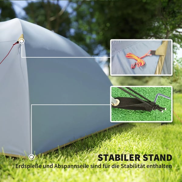 Outsunny 4-personers campingtunnel telt i lyseblå polyester, vandtæt med 2000 mm søjletryk, UPF50+, ideelt til rejser og trekking