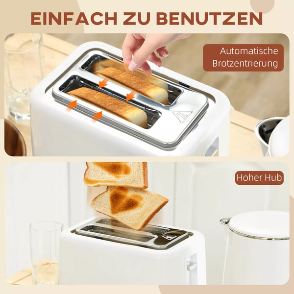 Kombiset Vattenkokare & Brödrost - Vit, 1.5L, 2200W, 7 rostningsnivåer, med tinings- & uppvärmningsfunktion
