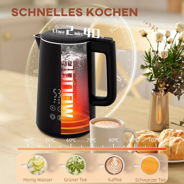 HOMCOM Kedel og BrCdrister SCt - 1.5L elkedel, 2-skive brCdrister, 2200W, 7 ristegrader, optCningsfunktion, sort