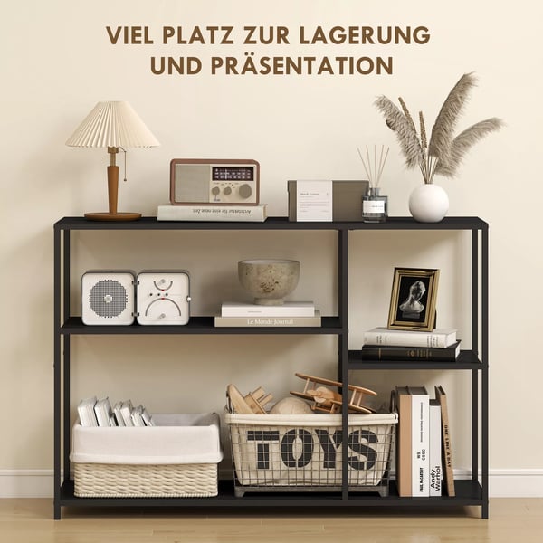 HOMCOM Konsolbord med 4 hylder, stålramme, til entré/gang, 110x30x75 cm, sort
