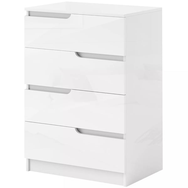 HOMCOM kommode sideskab med 4 skuffer, skuffekommode til stue, soveværelse, højglans hvid 60 x 40 x 85 cm