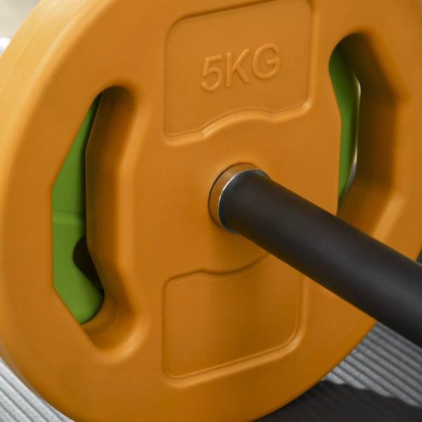 HOMCOM Vægtstangssæt 20 kg - Metal, skridsikkert greb, orange/grøn/gul