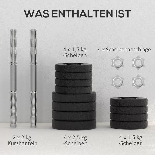 Hantelset 25 kg i stål med anslutningsstänger för hemmagymmet, svart