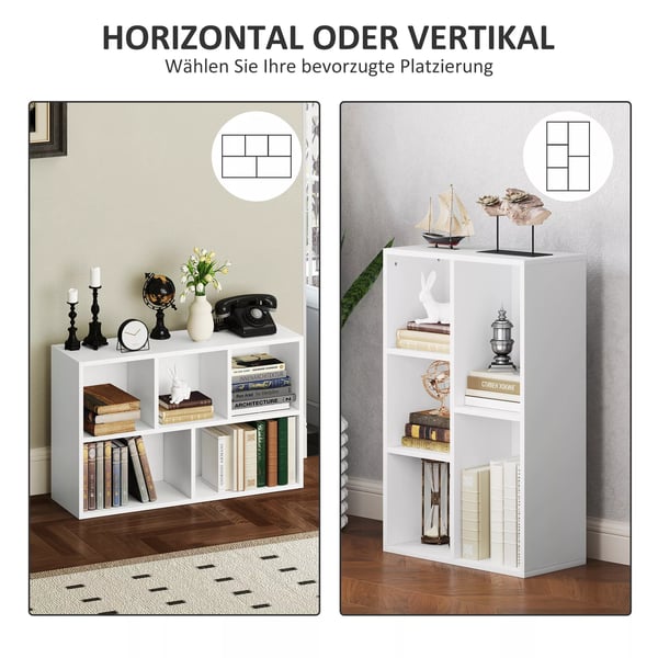 HOMCOM Reol med 5 rum, stående eller liggende, hvid, spånplade