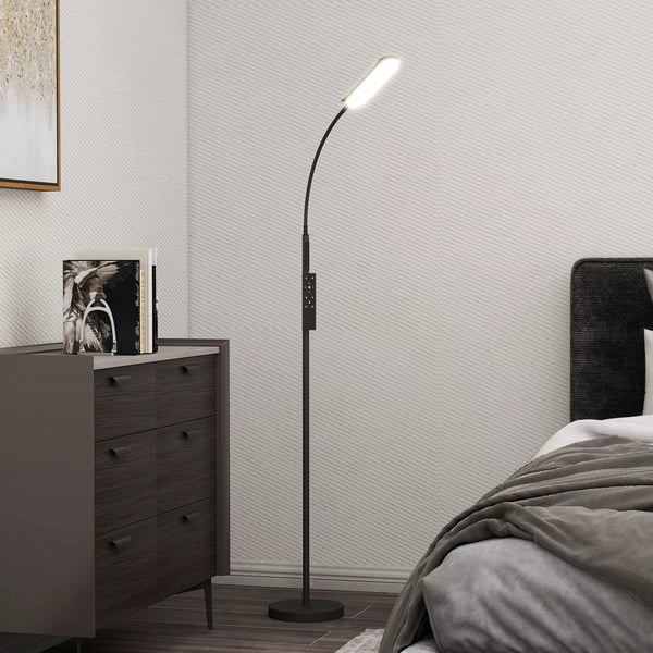 HOMCOM LED Gulvlampe, Stående Lampe med Fjernbetjening, Justerbar Svanehals, Timer, Hukommelse - Sort, Stål