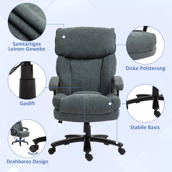 HOMCOM Ergonomisk Kontorstol i Grå Polyester, 200 kg Kapacitet