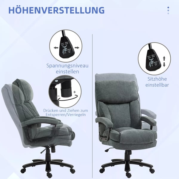HOMCOM Ergonomisk Kontorstol i Grå Polyester, 200 kg Kapacitet