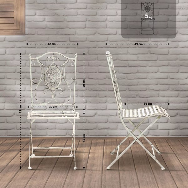 Sibell Antik Hvid Metal Havestol med Foldefunktion