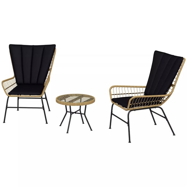 Outsunny 3-delad rotting-sittgrupp utomhus, 2 stolar och sidobord med härdat glas, polyester/stål, natur/svart Outsunny 3-delad rotting-sittgrupp utomhus, 2 stolar och sidobord med härdat glas, polyester/stål, natur/svart