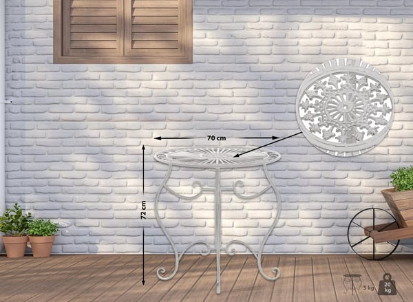 Indra Antik Hvid Metal Have Bistro Bord, 70x70x72cm