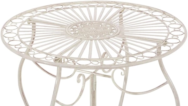 Antikt cremefarvet metal Indra bord - Elegant have bistro terrasse møbler, 70x70x72cm