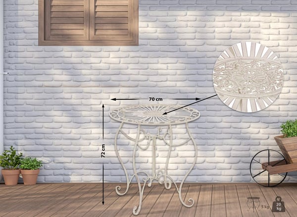 Antikt cremefarvet metal Indra bord - Elegant have bistro terrasse møbler, 70x70x72cm