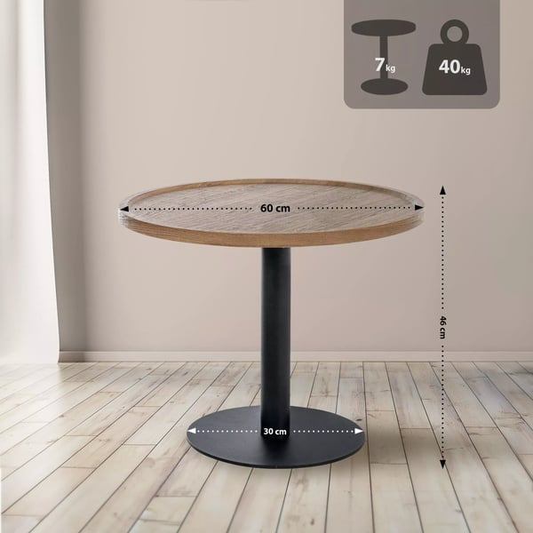 Aspen rundt træ sidebord med mat sort metalramme - Brun