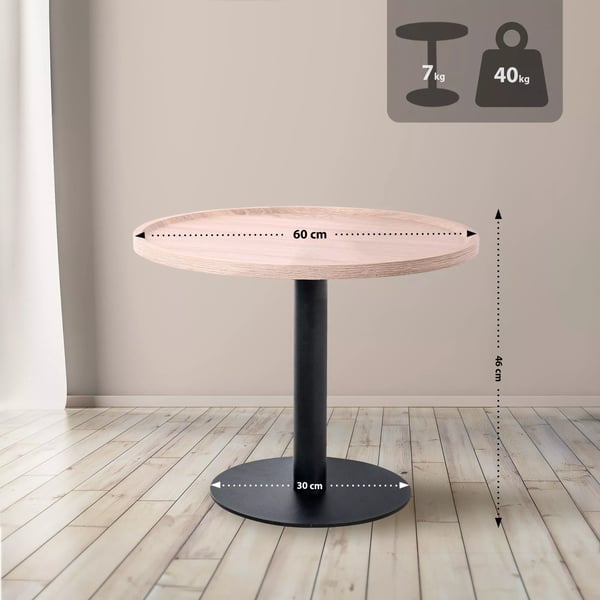 Aputaso Aspen, Pyöreä tammi/musta metallirunko, 60cm
