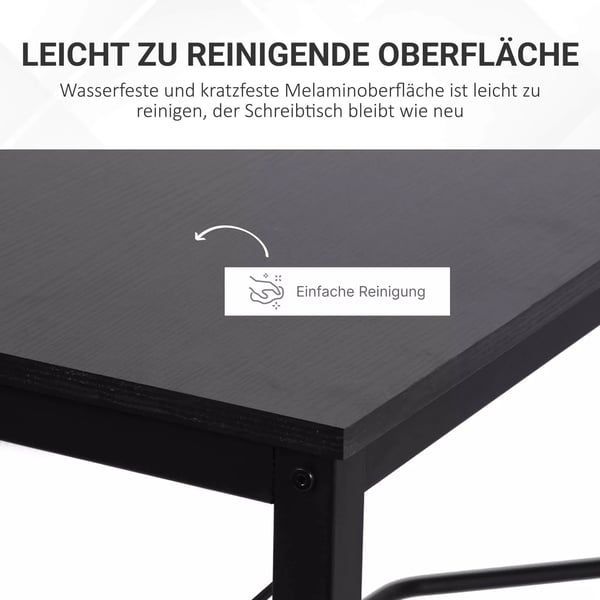 HOMCOM L-formet hjørneskrivebord i sort metal og træfiberplade, 150x150x76cm