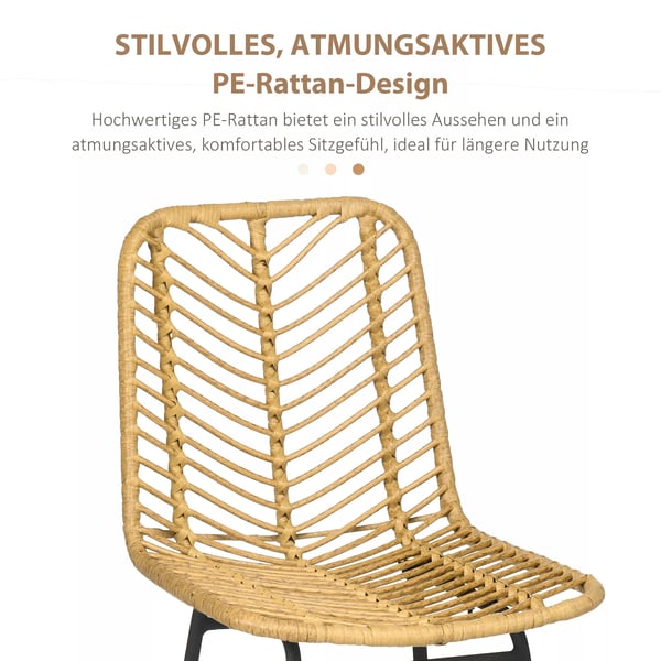 HOMCOM Barstole Sæt med 2, PE-Rattan, Ryglæn, Boho Gul Køkkenstole