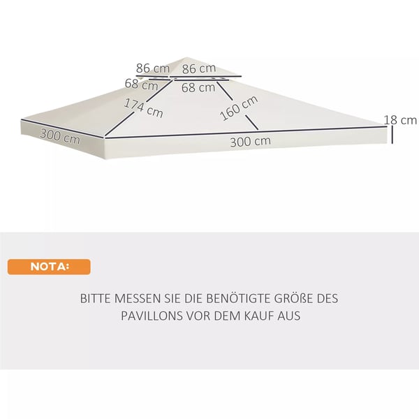 Outsunny Erstatningstag til Pavillon, 3x3m, Cremefarvet Polyester, Vejrbestandigt