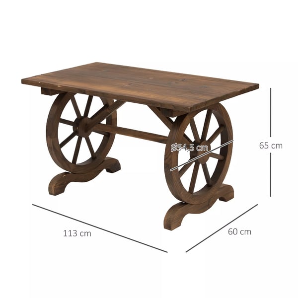 Outsunny havebord, massivt træ, altanbord, træbord, hjulformet, vejrbestandig, natur, 113 x B60 x H65 cm