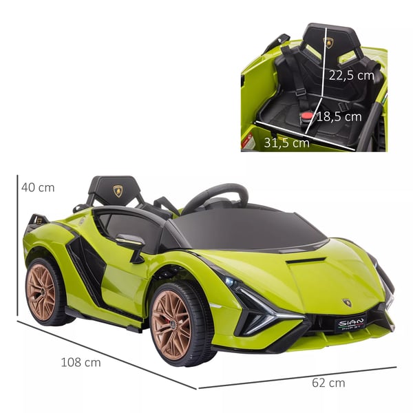 HOMCOM Lasten sähköauto 12V, 2.4G kauko-ohjaimella, MP3, LED, turvavyö, vihreä