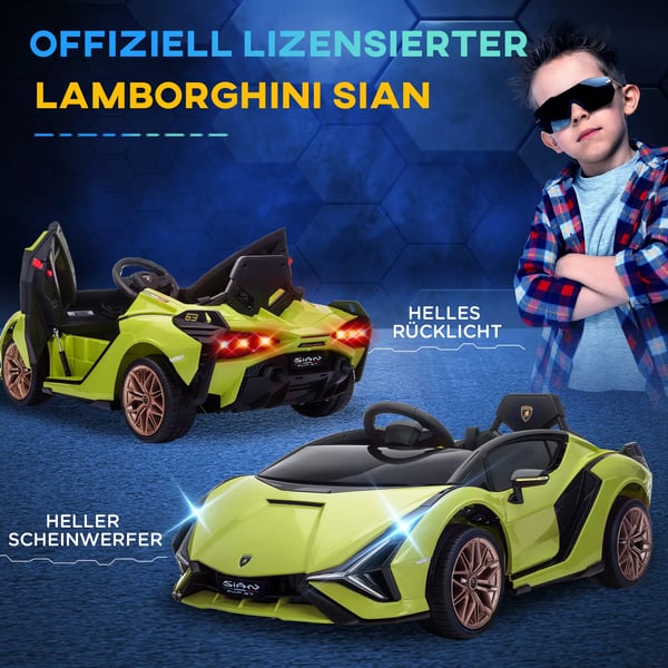 HOMCOM Lasten sähköauto 12V, 2.4G kauko-ohjaimella, MP3, LED, turvavyö, vihreä