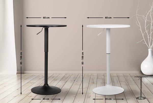 Lamoni Justerbart Rundt Barbord - Sort Træplade, Metalbase (60 cm Diameter)