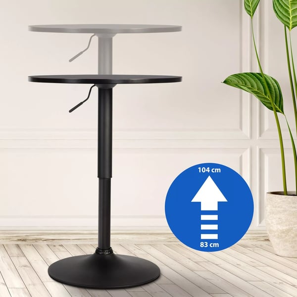 Lamoni Justerbart Rundt Barbord - Sort Træplade, Metalbase (60 cm Diameter)