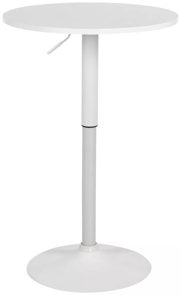 Lamoni Justerbart Rundt Barbord - Hvid Træplade, Metalbase, 60 cm Diameter, 85-106 cm Højde