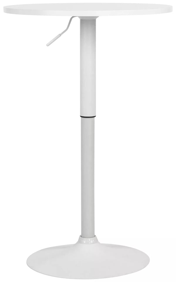Lamoni Justerbart Rundt Barbord - Hvid Træplade, Metalbase, 60 cm Diameter, 85-106 cm Højde