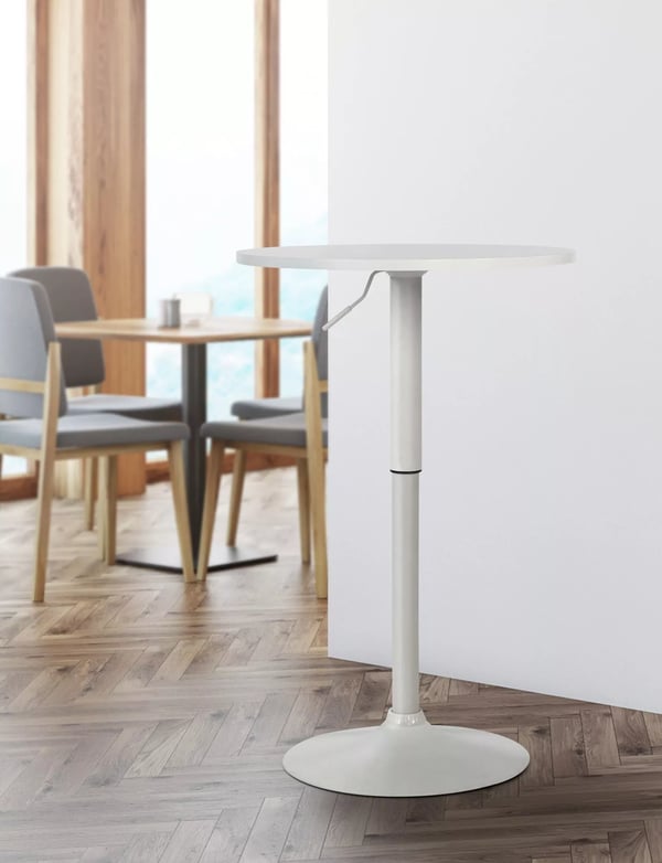 Lamoni Justerbart Rundt Barbord - Hvid Træplade, Metalbase, 60 cm Diameter, 85-106 cm Højde