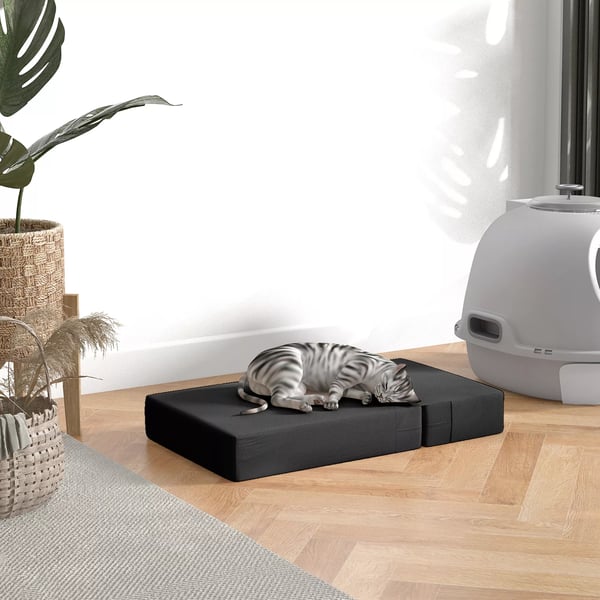 PawHut Foldbar Kæledyrstrappe med 2 Trin, Hundetrappe til Ældre Hunde og Katte, Sort PU Læder og Skum, L45xB39xH20cm