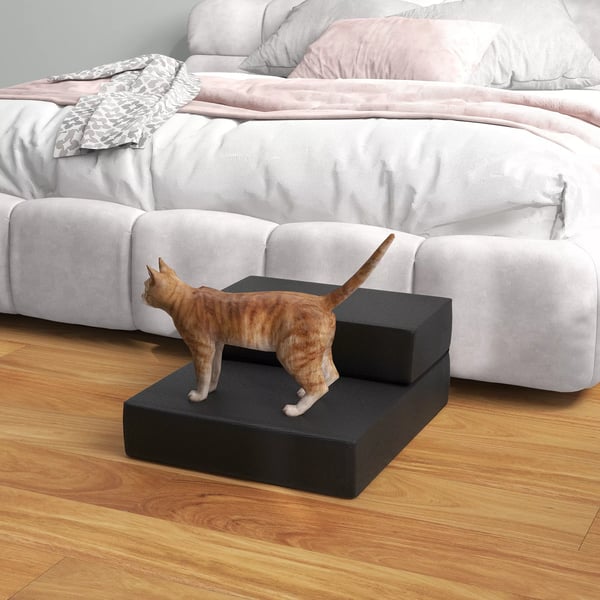 PawHut Foldbar Kæledyrstrappe med 2 Trin, Hundetrappe til Ældre Hunde og Katte, Sort PU Læder og Skum, L45xB39xH20cm